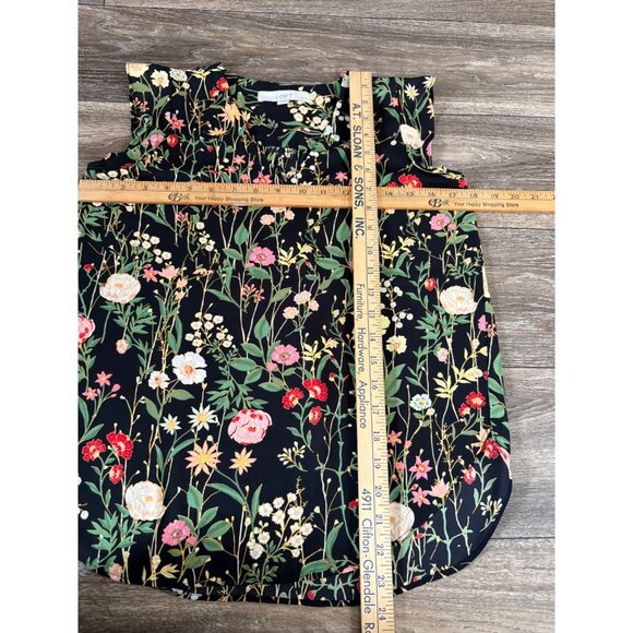 LOFT SLEEVELESS V-NECK FLORAL SHELL BLOUSE RUFFLE PETITES SIZE XSP BLACK - Picture 8 of 9